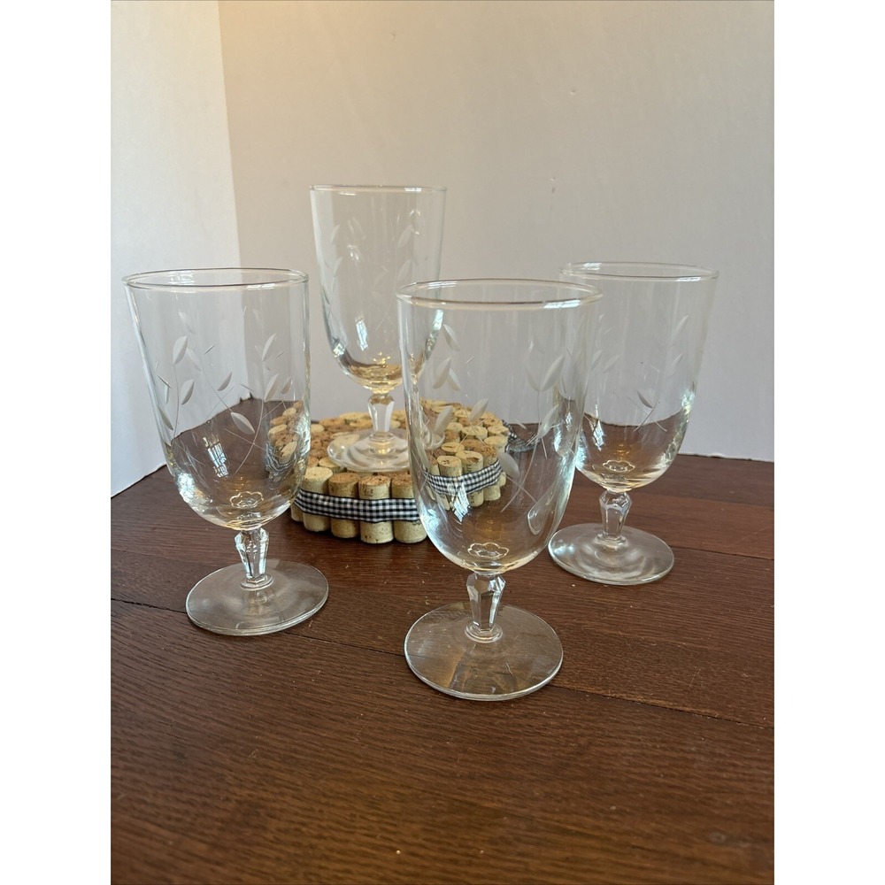 Vintage Set 4  Libbey Priscilla Wine Water Goblets Iced‎ Tea Glasses Mid-Century
